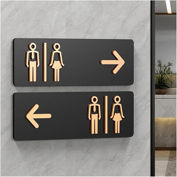 Wall Mounted Self-adhesive Toilet Signage Men Women Handicap Bathroom Sign for Office Cafe Business