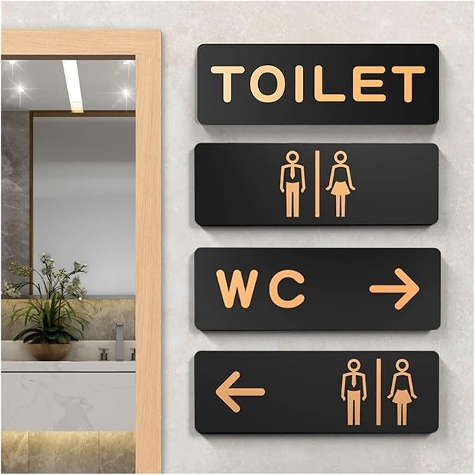 Wall Mounted Self-adhesive Toilet Signage Men Women Handicap Bathroom Sign for Office Cafe Business