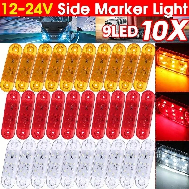 12V-24V 9 LED Universal Side Marker Light Indicator Lamp for Truck Trailer Caravan Lorry Van RV Bus Boat