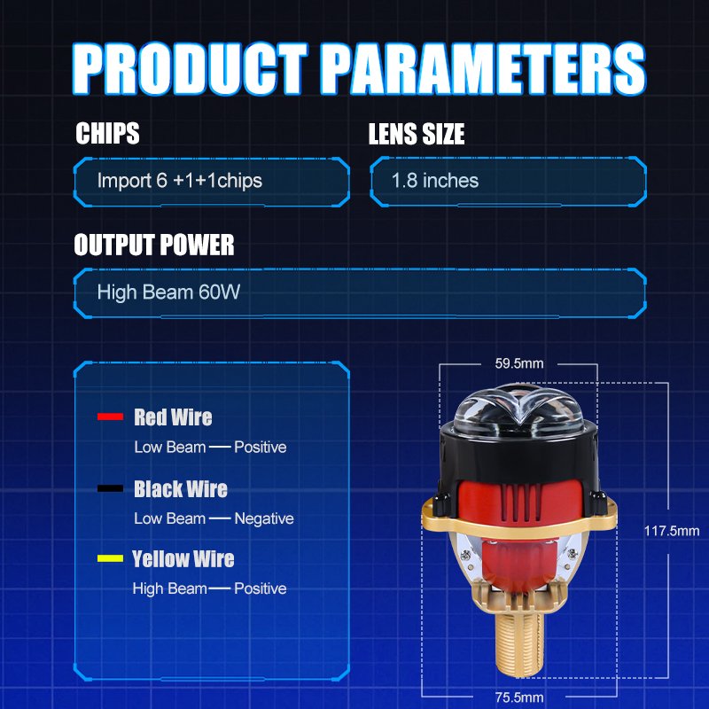 High Quality IP68 Led Double Light Lens 6000K 12V Bi Led Laser Projector Lens 1.8 Inch Bi Led Laser Projector Len for Car