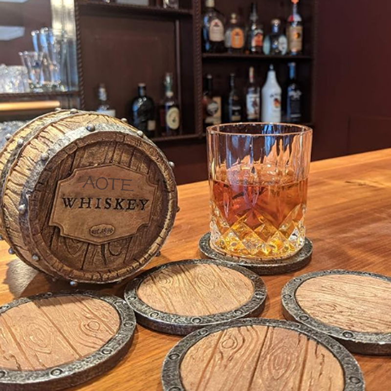 Whiskey Barrel Drink Coasters Unique Bar Decor and Accessories Beer Coaster Home Decorations for Dining Room Drink Coasters