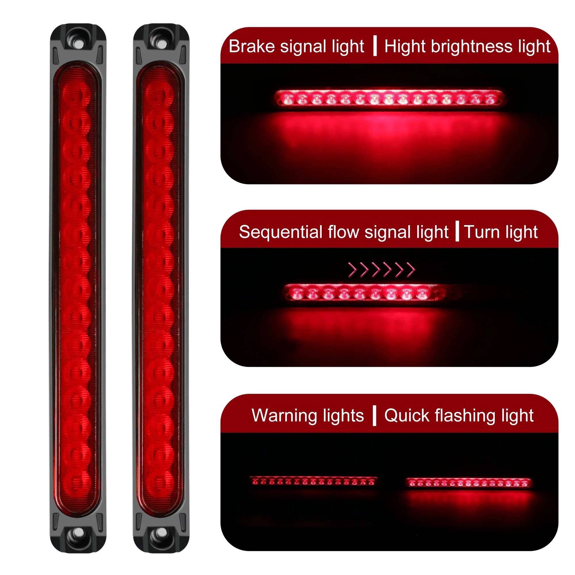 Universal LED Tail Rear Lamp Brake/Stop/Turn Lights 12V-24V 15LED 25CM Light Bar Strip for Trailer Truck Lorry Pickup