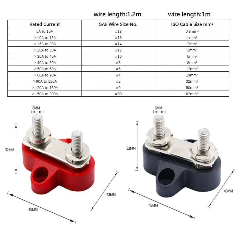 Universal Car Accessories Cars Bus Trucks 48V Red 1/4 Single M6 Studs Battery Power Distribution Terminal Block Bus Bar