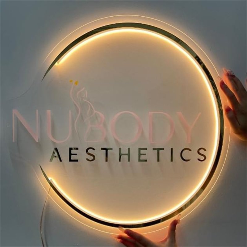 Clear Acrylic Logo With Led Light Golden Mirror Letters Business Signs for Shop