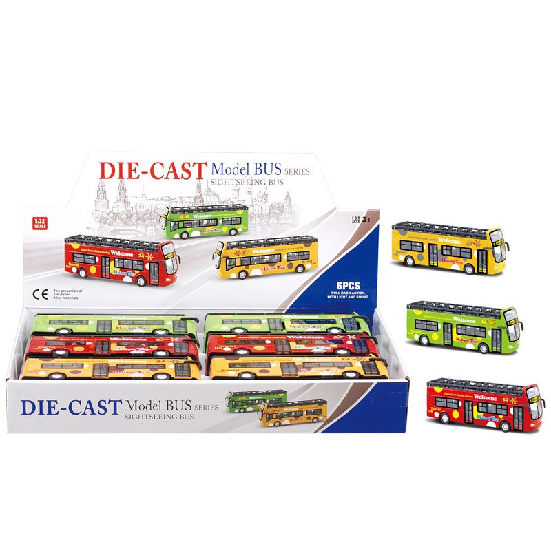 Popular Children's Simulation Alloy Tour City Sightseeing Extended Bus Light Music Bus Car Display Box Toy Car