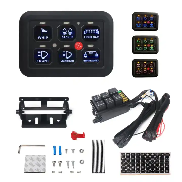12V Car Switch Panel for Jeep Wrangler JK JL, Fuse and Relay Box Holder Automatic Dimmable 6 Gang Off Road Lights Switch Panel