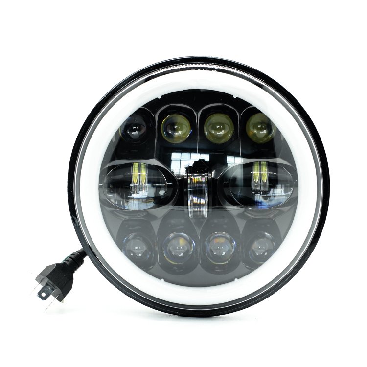 New Arrival Motorcycle Work Lights Dual Color with Angel Eye 7inch Round Led Headlight for Truck Faro Led 7inch Luces Para Autos