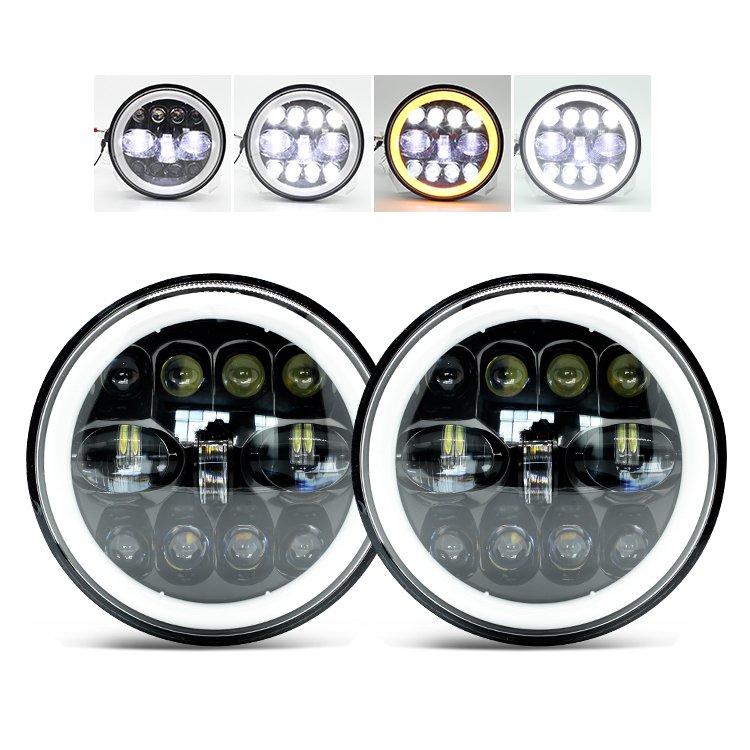 New Arrival Motorcycle Work Lights Dual Color with Angel Eye 7inch Round Led Headlight for Truck Faro Led 7inch Luces Para Autos