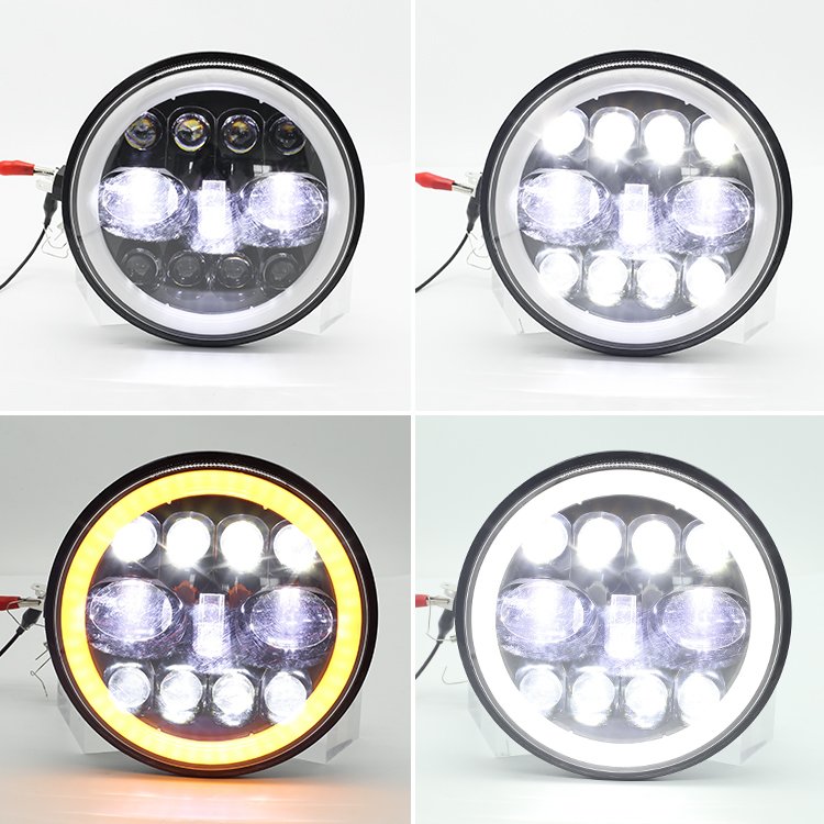 New Arrival Motorcycle Work Lights Dual Color with Angel Eye 7inch Round Led Headlight for Truck Faro Led 7inch Luces Para Autos