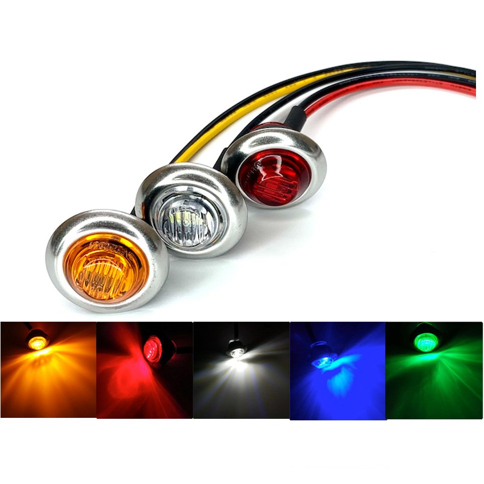 3/4" 12V 0.75 Inch Amber Truck Clearance Marker Side Light Trailer Signal Lamp Indicator With Chrome Rim for School Bus