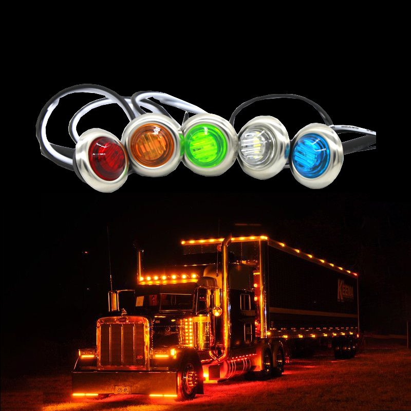 3/4" 12V 0.75 Inch Amber Truck Clearance Marker Side Light Trailer Signal Lamp Indicator With Chrome Rim for School Bus