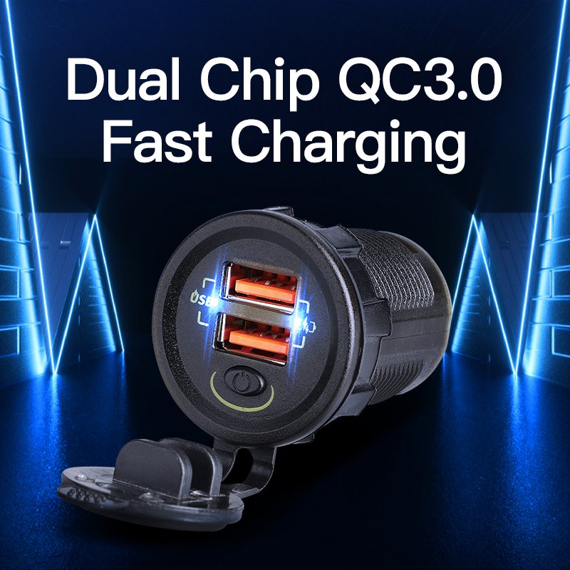 Wholesales on Off Switch 36W 24V 12V Chargers Fast Charging Socket 2 USB Type C Car Charger USB Car Bus
