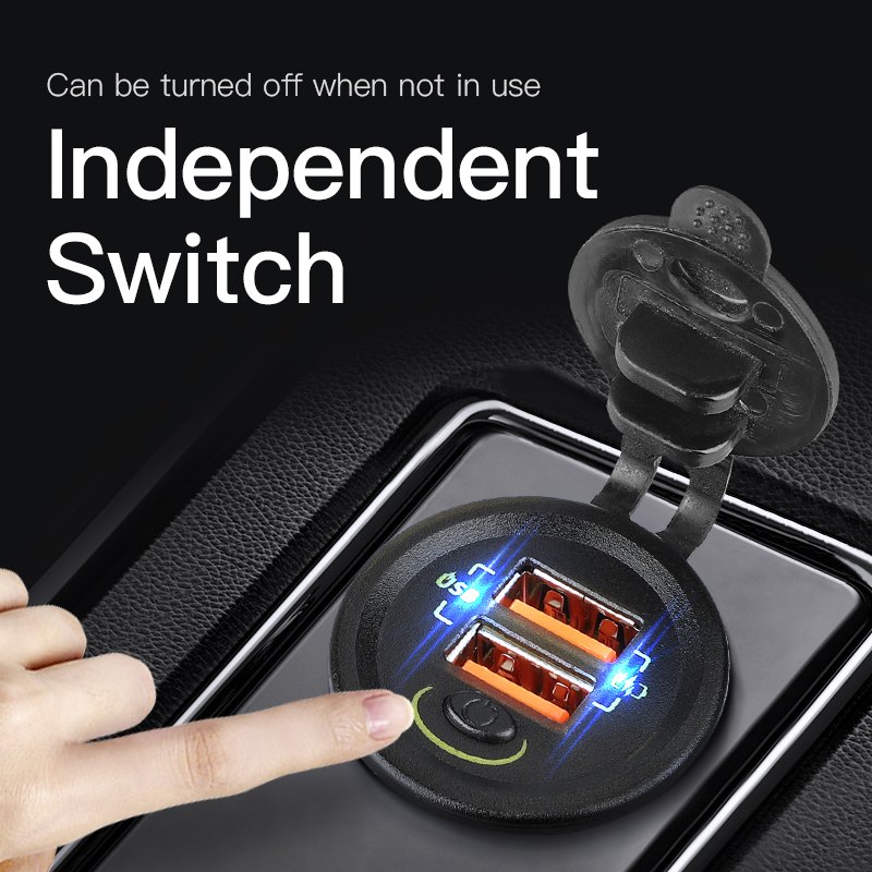 Wholesales on Off Switch 36W 24V 12V Chargers Fast Charging Socket 2 USB Type C Car Charger USB Car Bus