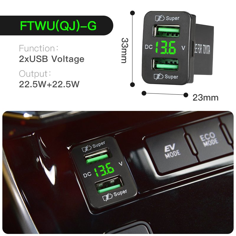 Factory Supply 24V 45W Charger With Voltmeter Mobile for Micro Car Charger 12V Dual USB Charger Socket for Car Toyota