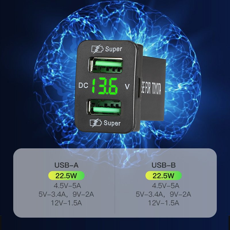 Factory Supply 24V 45W Charger With Voltmeter Mobile for Micro Car Charger 12V Dual USB Charger Socket for Car Toyota