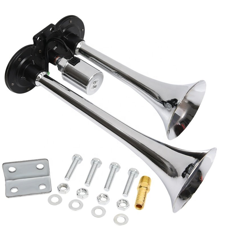 New 12/24v 135db Super Loud Chrome No Rust Triple Trumpet Air Horn Boat Bus Truck Lorry Train Motorcycle Car Horn GZHAOER HT-102