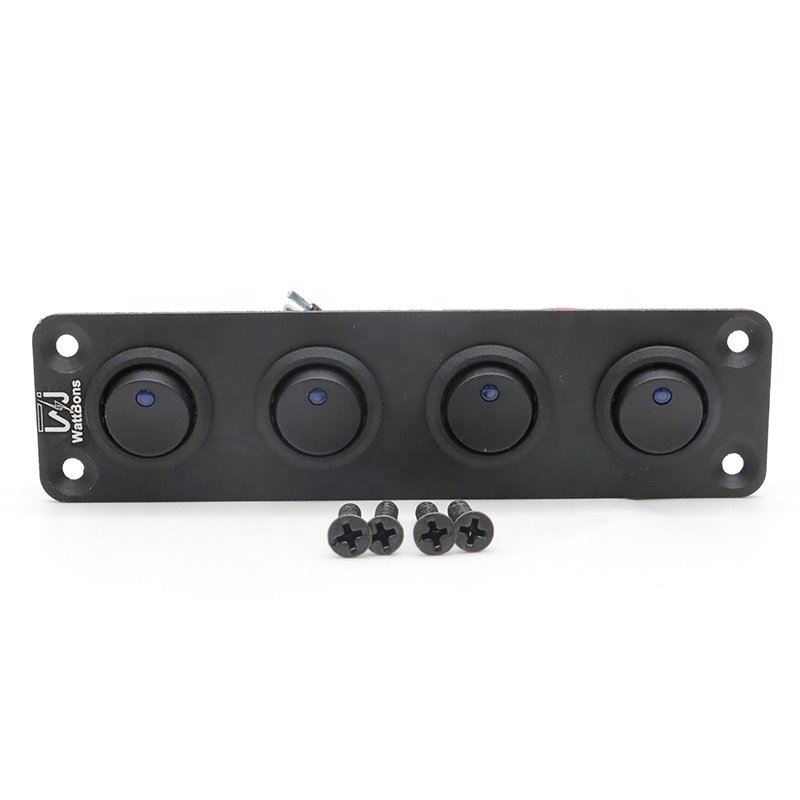 4 Gang Round Rocker Switch Panel Blue Backlit SPST 3 Pin 12V on Off Switch Car Boat RV Truck Waterproof Rocker Toggle Switch