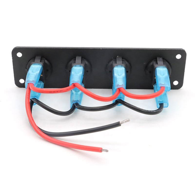 4 Gang Round Rocker Switch Panel Blue Backlit SPST 3 Pin 12V on Off Switch Car Boat RV Truck Waterproof Rocker Toggle Switch