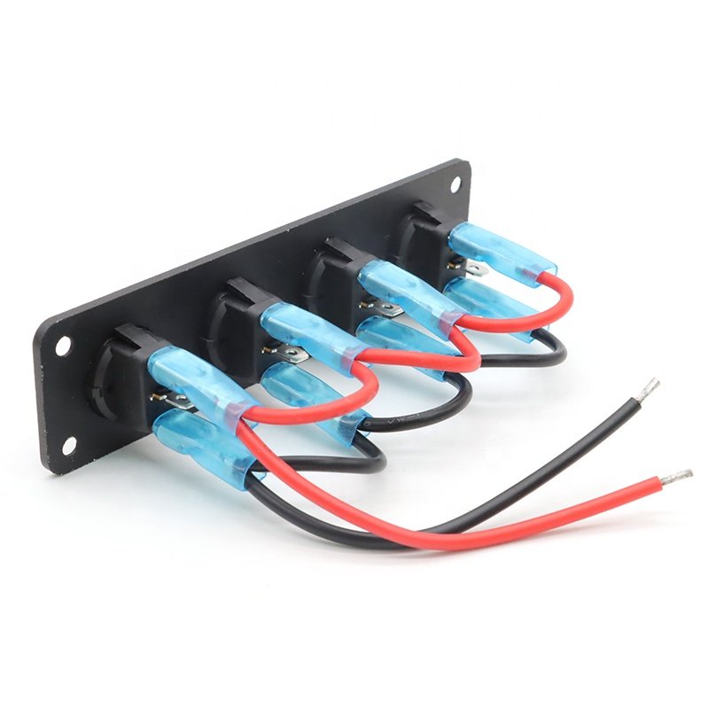 4 Gang Round Rocker Switch Panel Blue Backlit SPST 3 Pin 12V on Off Switch Car Boat RV Truck Waterproof Rocker Toggle Switch