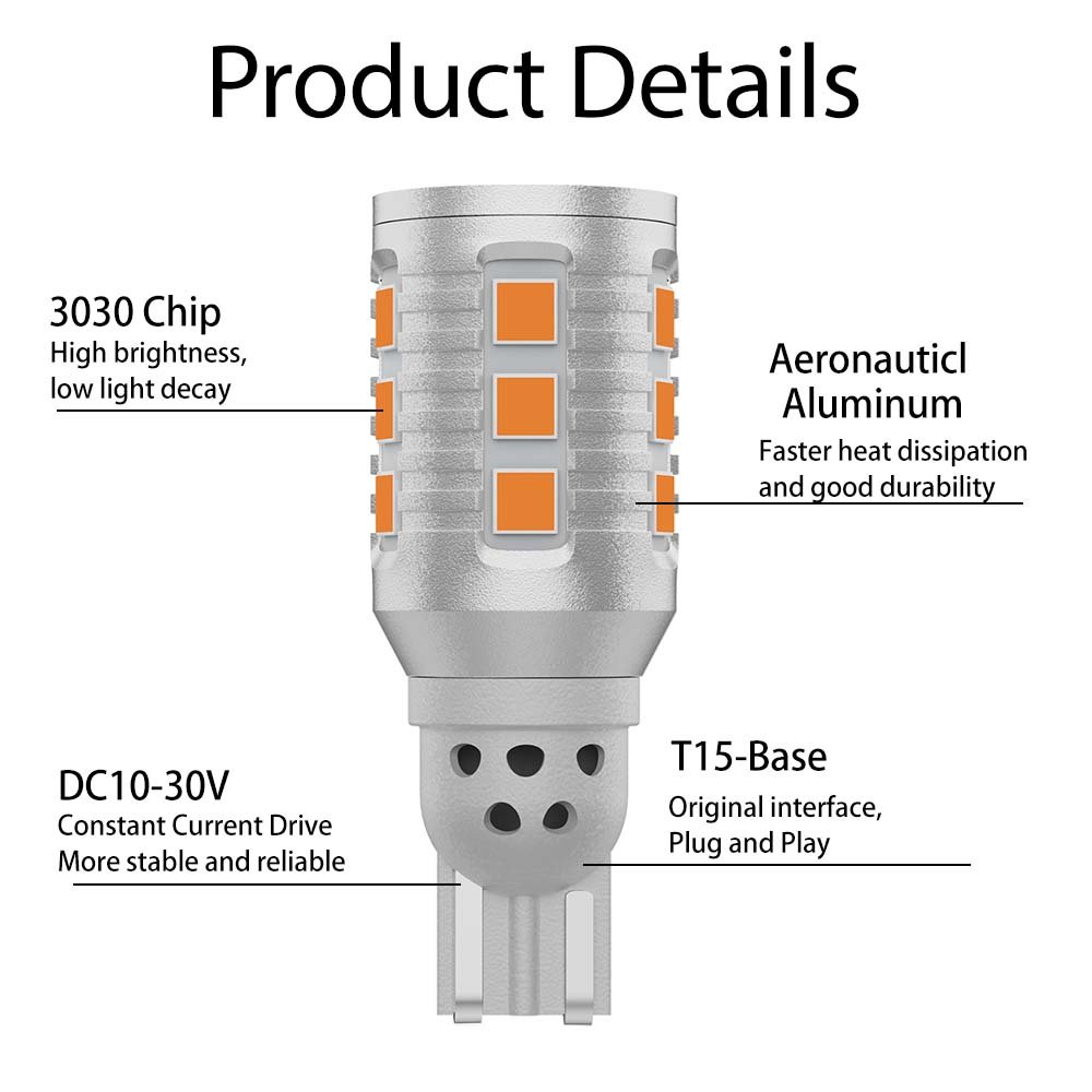2023 New Model OEM Factory 17smd 3030chips 7w 9-24v 720 Lumen 6000k 0.55A W16W With Canbus LedT15 for Automotive