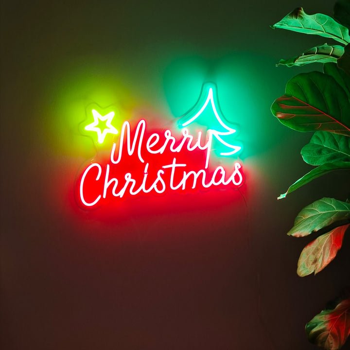 Custom Merry Christmas Neon Sign LED Light Sign Wall Decorations with Star Light for Bedroom Party Christmas Party Decorations
