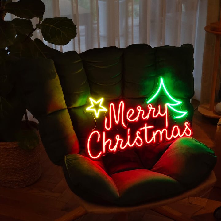 Custom Merry Christmas Neon Sign LED Light Sign Wall Decorations with Star Light for Bedroom Party Christmas Party Decorations
