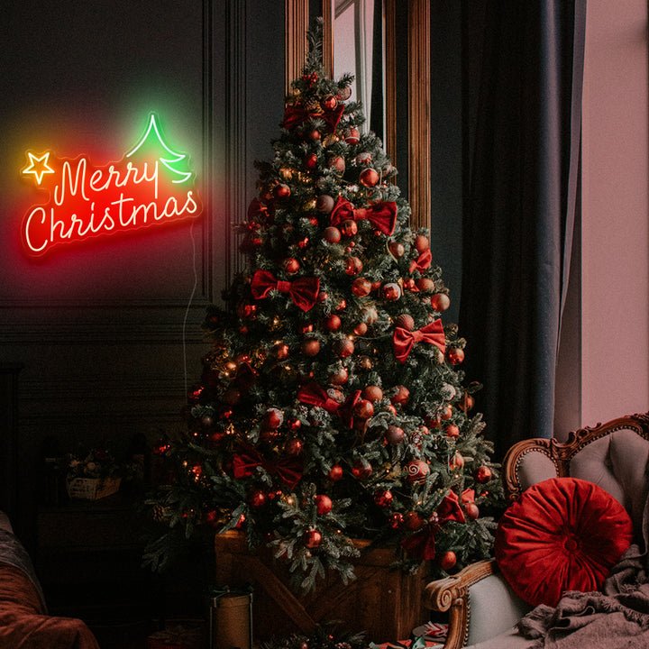 Custom Merry Christmas Neon Sign LED Light Sign Wall Decorations with Star Light for Bedroom Party Christmas Party Decorations