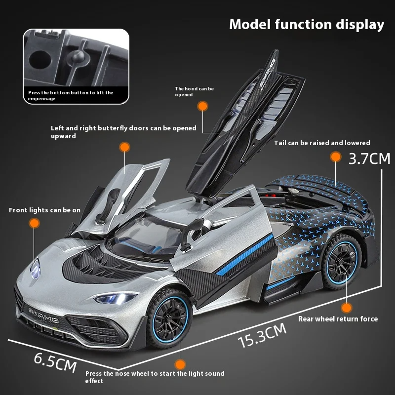 1:32 One Alloy Sports Car Model Unisex Kids Toys Gift with Sound and Light PC Concept Racing Vehicles with Functional Wheels