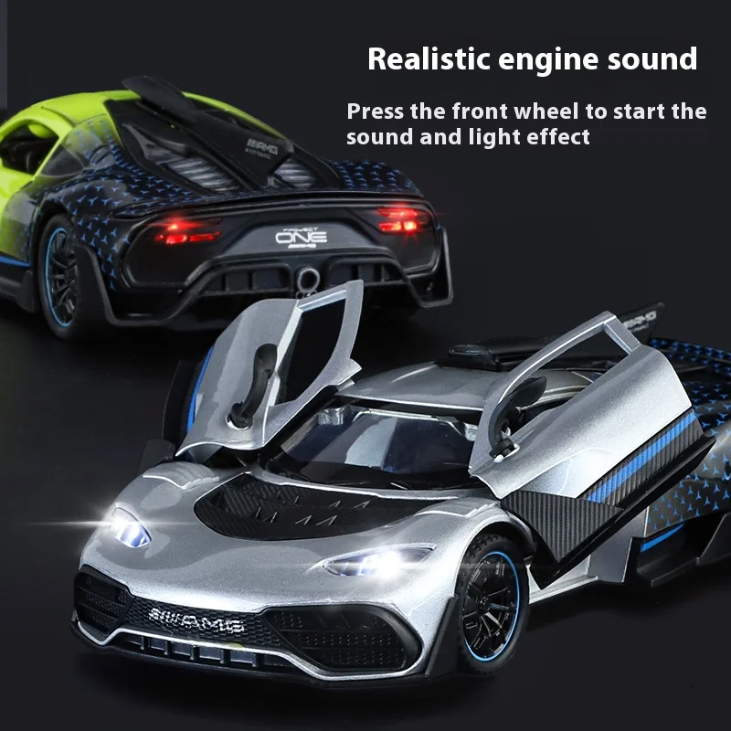 1:32 One Alloy Sports Car Model Unisex Kids Toys Gift with Sound and Light PC Concept Racing Vehicles with Functional Wheels