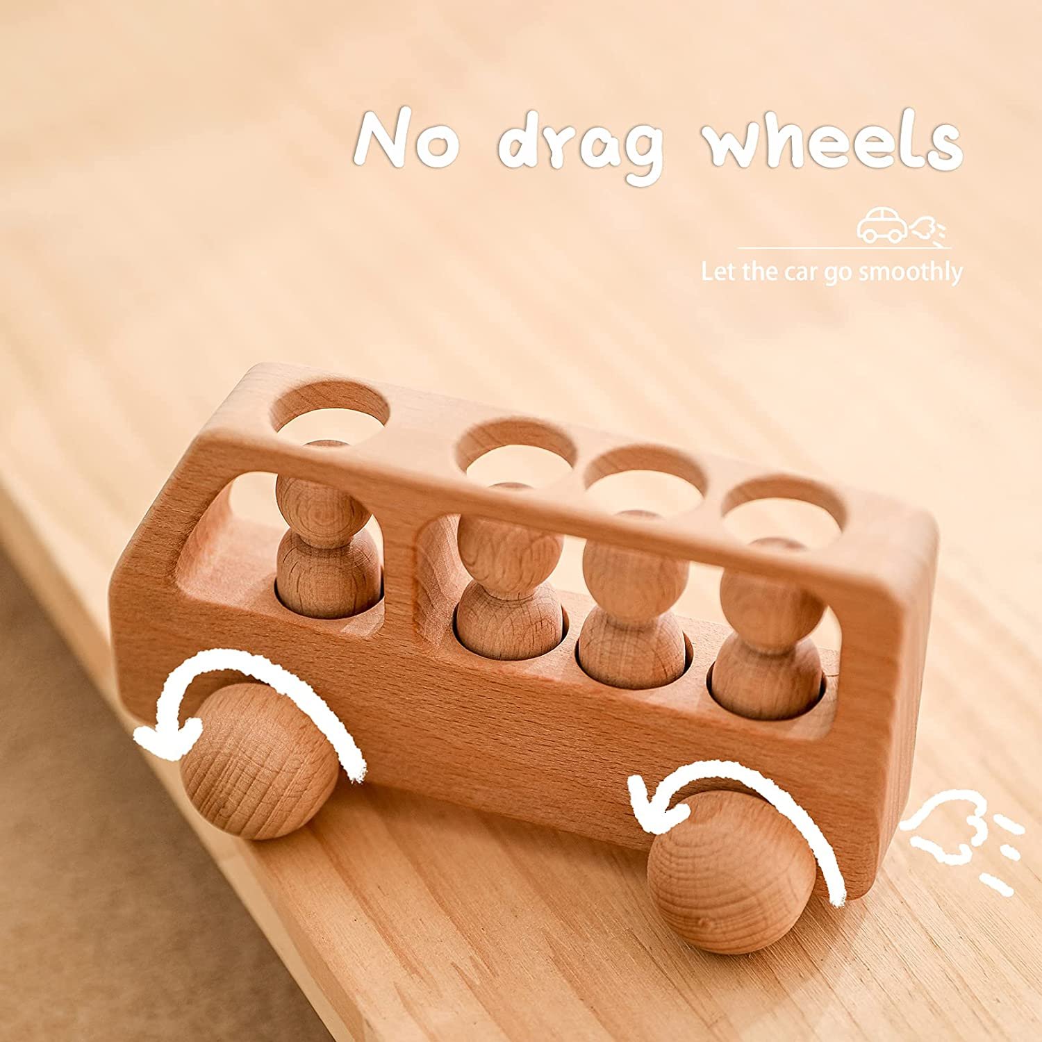 4 Wooden Figures in the Bus Peg Dolls Unfinished Wooden Peg People Cars