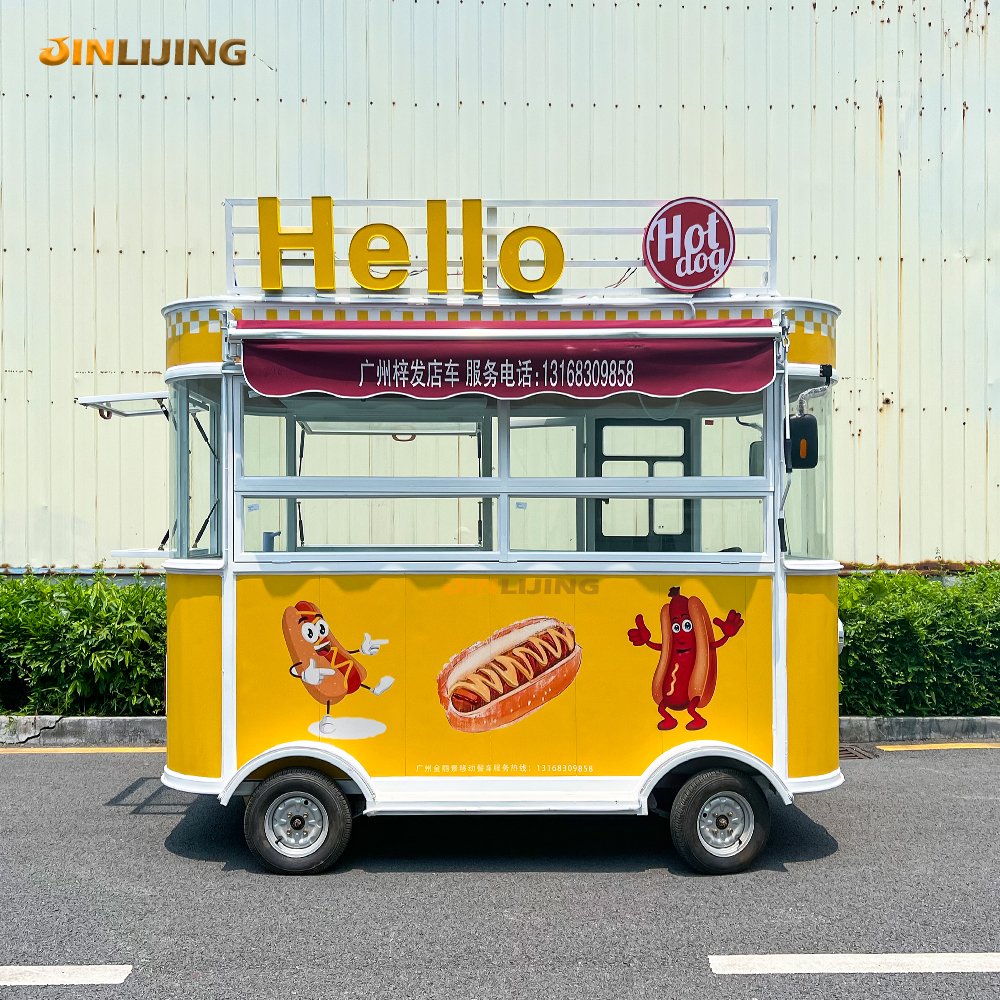 JINLIJING High Quality Custom 13ft Yellow Bus Fast Food Trucks Mobile Kitchen Ice Cream Hot Dog Food Trailer Cart on Wheels