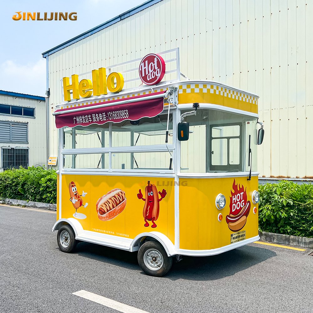 JINLIJING High Quality Custom 13ft Yellow Bus Fast Food Trucks Mobile Kitchen Ice Cream Hot Dog Food Trailer Cart on Wheels