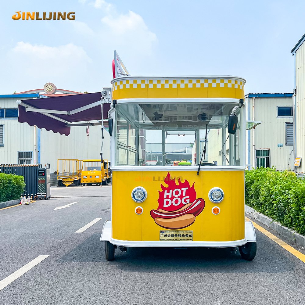JINLIJING High Quality Custom 13ft Yellow Bus Fast Food Trucks Mobile Kitchen Ice Cream Hot Dog Food Trailer Cart on Wheels