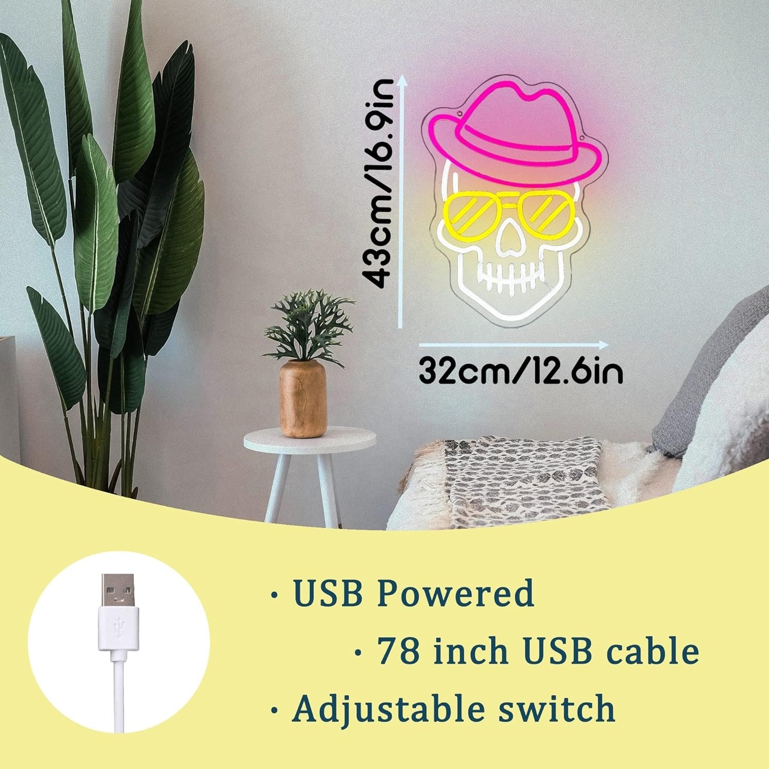 Adjustable Brightness Skeleton Skull Neon Lamp LED Neon Lights for Wall Kids Room Man Cave Wall Decoration Stand Installation