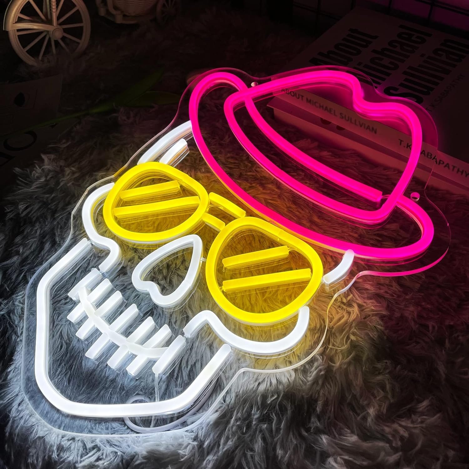 Adjustable Brightness Skeleton Skull Neon Lamp LED Neon Lights for Wall Kids Room Man Cave Wall Decoration Stand Installation