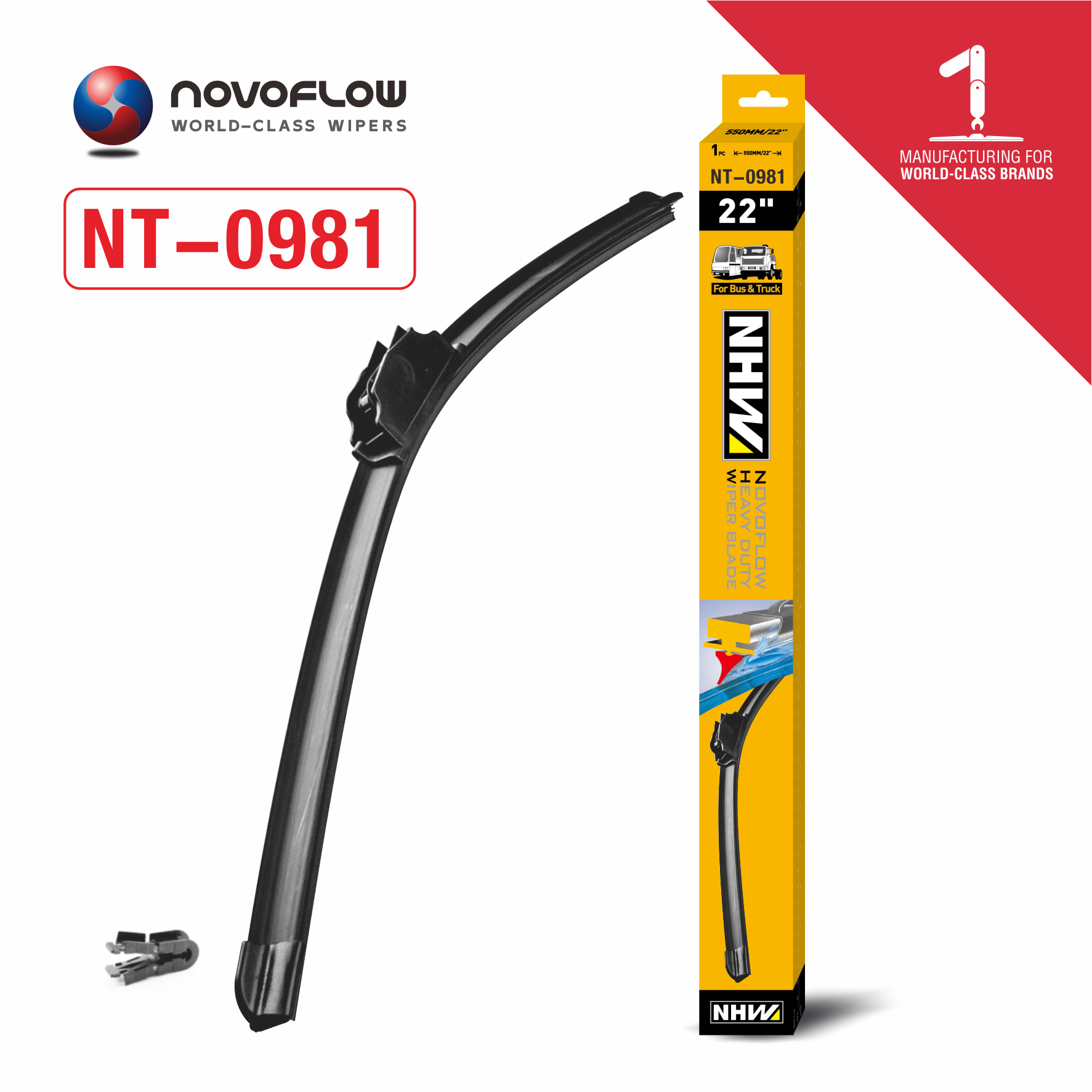 NOVOFLOW Flat Truck Windshield Wiper Blade fitting 12*4 Hook Arm for Iveco Stralis RENAULT TRUCKS MAGNUM 1997-2013