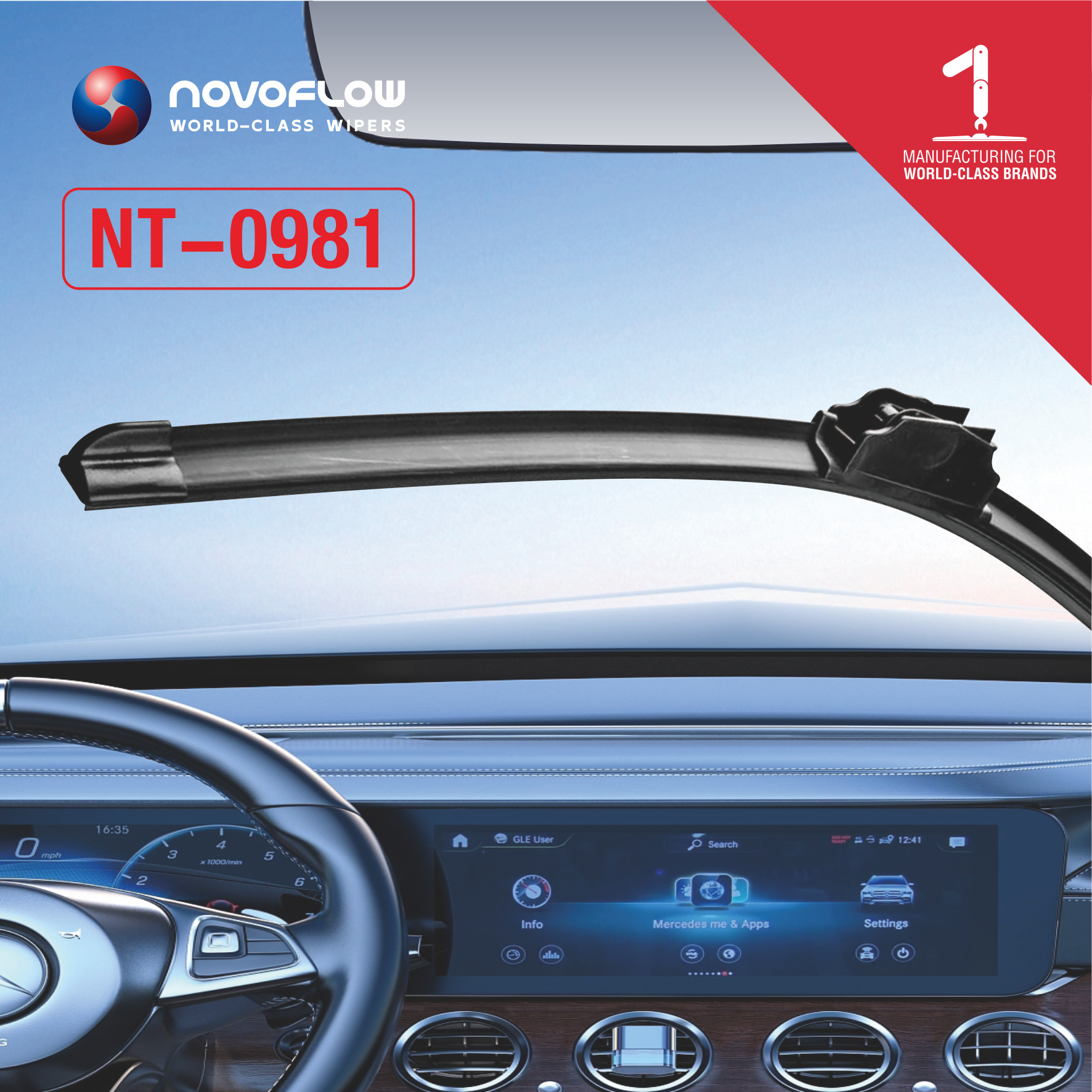 NOVOFLOW Flat Truck Windshield Wiper Blade fitting 12*4 Hook Arm for Iveco Stralis RENAULT TRUCKS MAGNUM 1997-2013