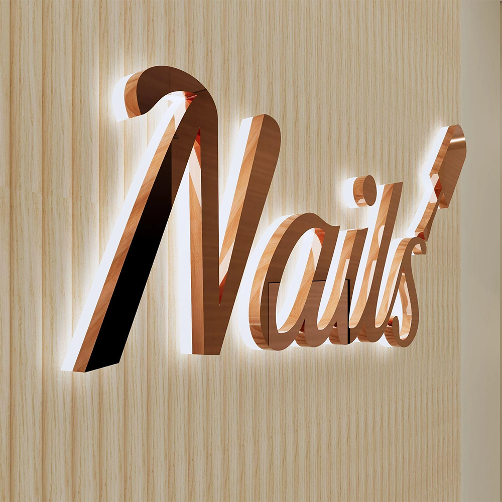 Luxury Custom Metal Cut Acrylic Letters LED Business Name Signs for Nail Salon