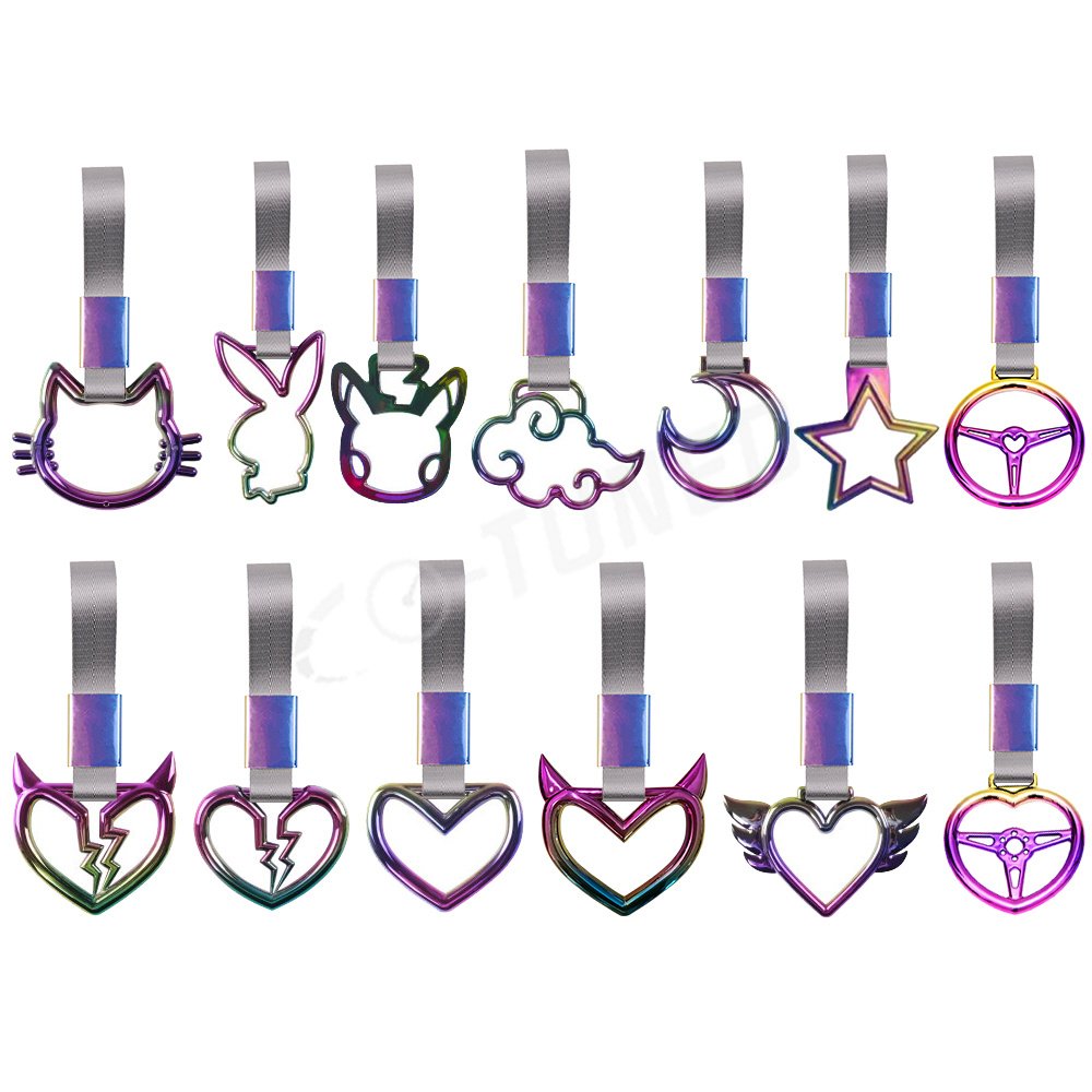 JDM Car Accessories Neo Chrome Tsurikawa Subway Train Bus Drifting Handle Ring Strap Charm White Nylon Universal Car Parts