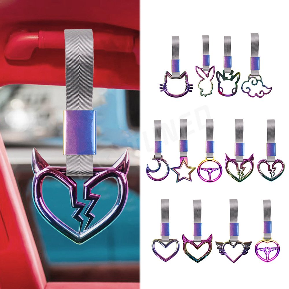 JDM Car Accessories Neo Chrome Tsurikawa Subway Train Bus Drifting Handle Ring Strap Charm White Nylon Universal Car Parts