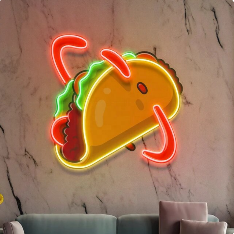Custom Store Business logo Design Mexican Food Restaurant Led Light up Sign Light UV Printed Neon Sign for Wall Decoration