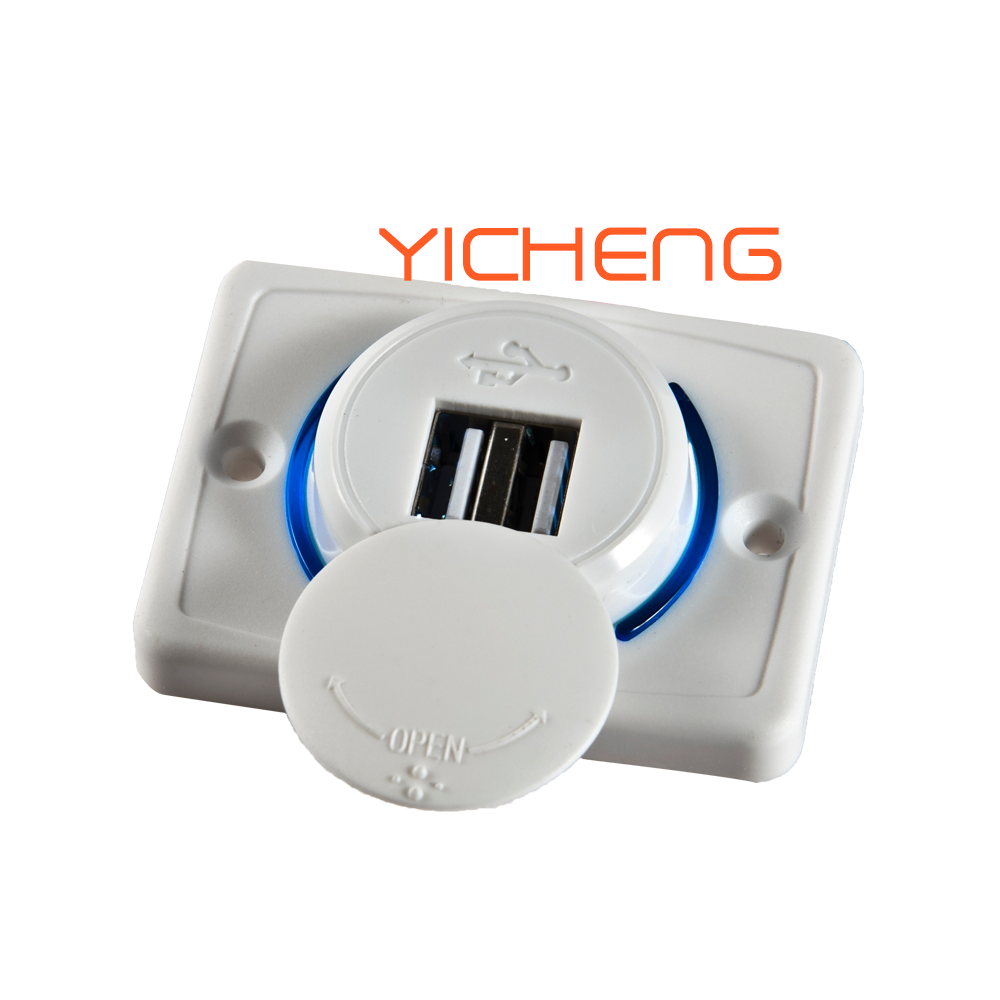 DC 12V Flat Surface Panel Mount Dual Socket 3.1A Car Seat USB Bus Charger 12 24V