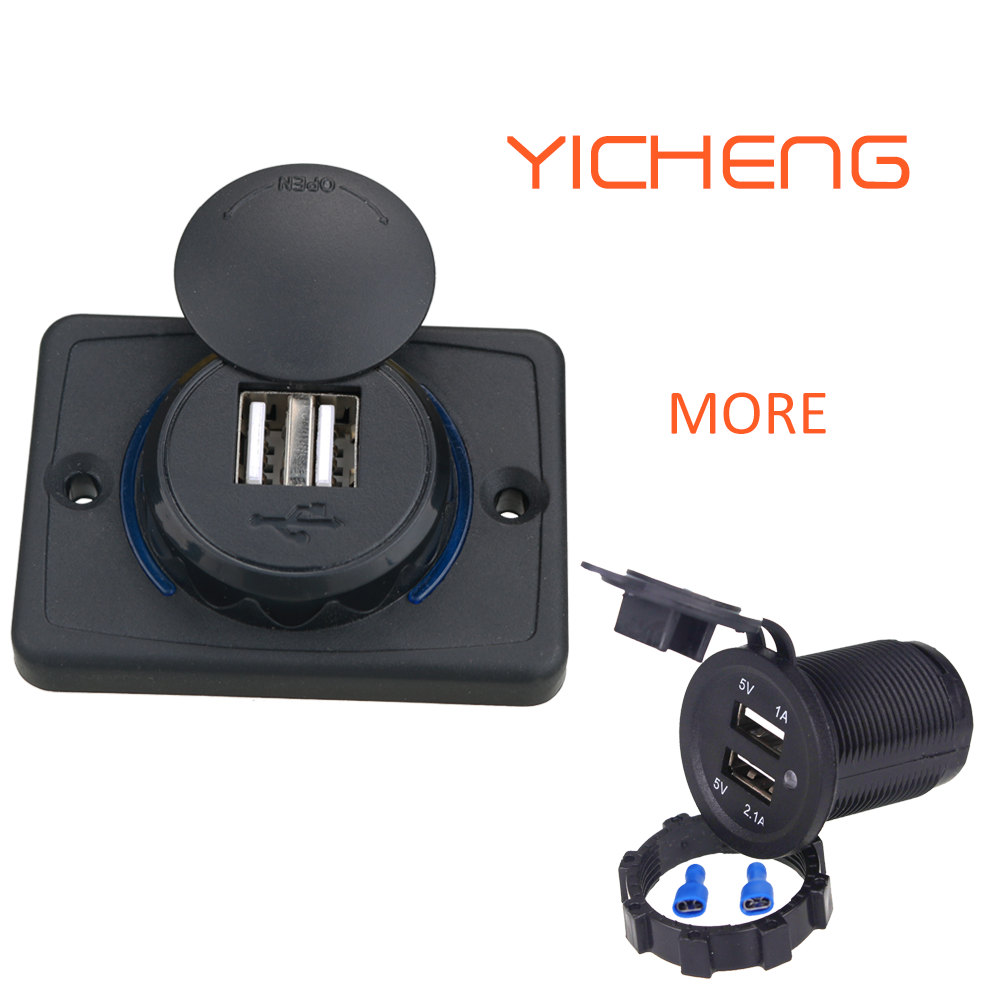 DC 12V Flat Surface Panel Mount Dual Socket 3.1A Car Seat USB Bus Charger 12 24V
