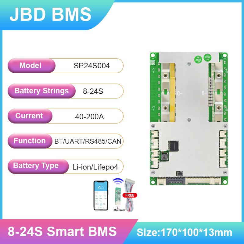 JBD AIS India NEW BMS 40a-200a 8S-24S smart lithium battery bms UART/BT/RS485/CAN/LCD display lifepo4 16s 48v smart bms for EV