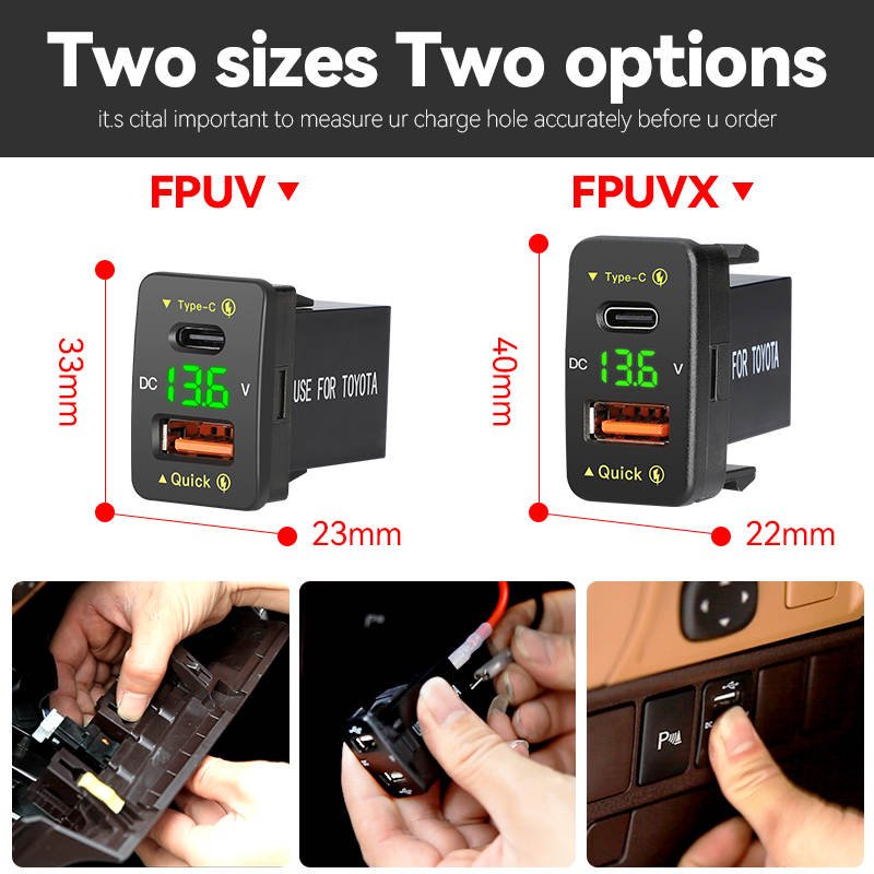 Youliang Wholesale Toyota USB C Port USB a QC3.0 Car Charger for Mobile Phone Toyota USB Socket Rectangle