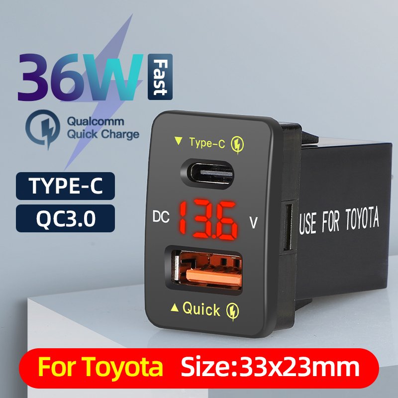 Youliang Wholesale Toyota USB C Port USB a QC3.0 Car Charger for Mobile Phone Toyota USB Socket Rectangle