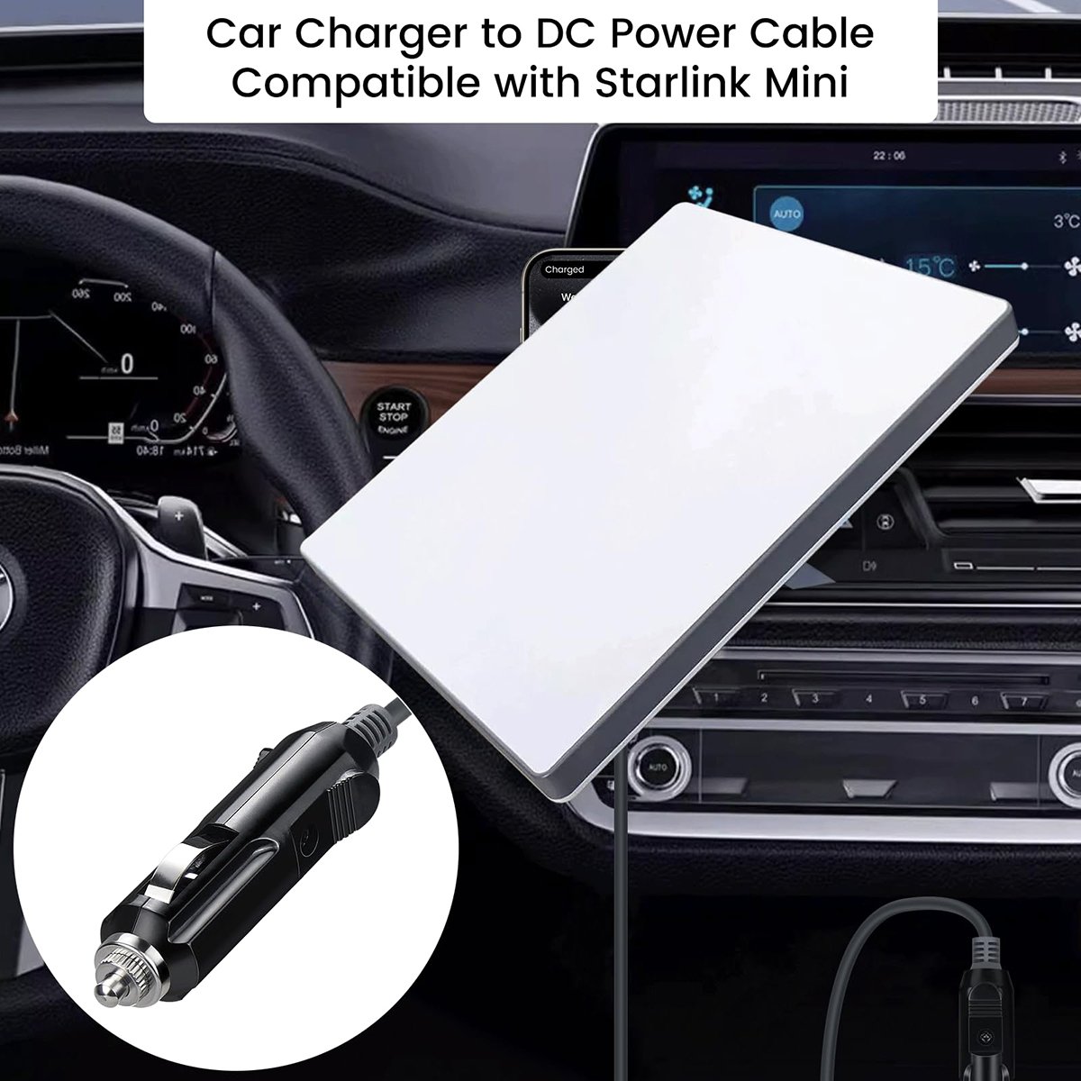 Starlink Mini DC Power Cable Cigarette Lighter 12V-24V DC Car Power Cable for Starlink Mini Waterproof Male to Cigarette Lighter