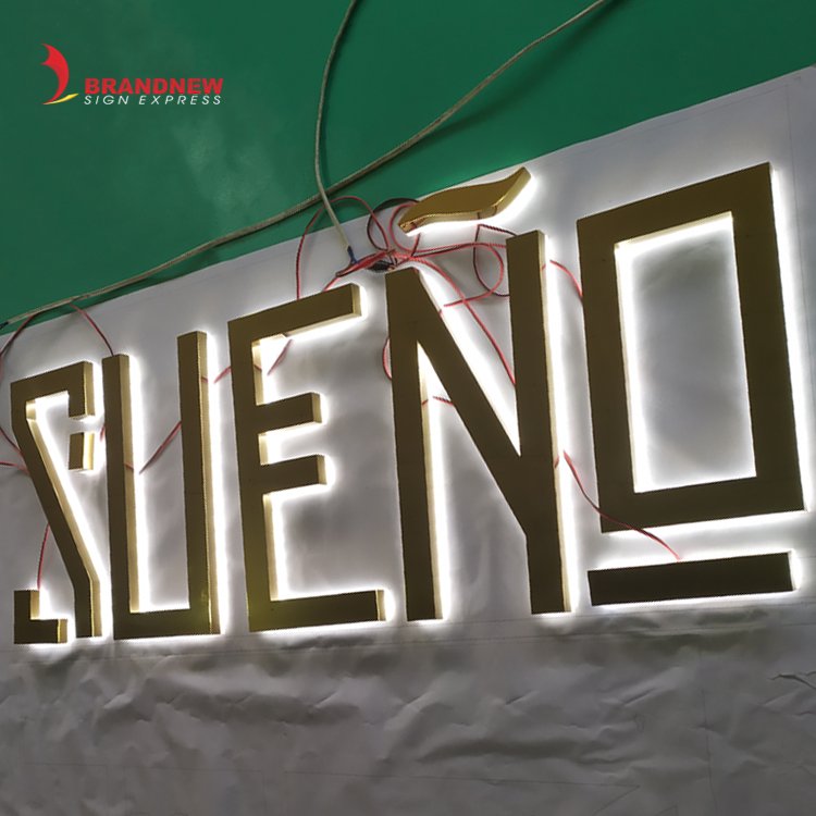 BRANDNEWSIGN Manufacturer Custom Restaurant Logo 3d Backlit Hotel Gold Stainless Steel Letter Sign Led Light Outdoor Metal Sign