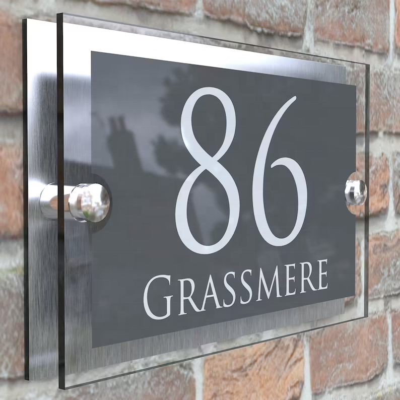 New Style Laser Cut Metal Acrylic Non-Luminous Front Door Plate with Street Name Outdoor House Number Decoration