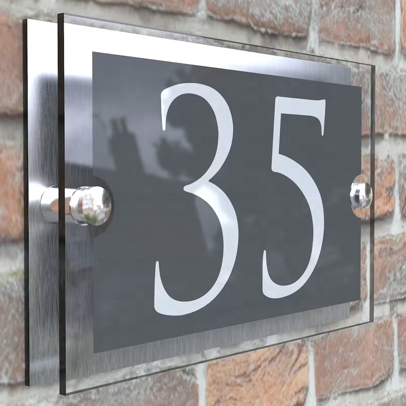 New Style Laser Cut Metal Acrylic Non-Luminous Front Door Plate with Street Name Outdoor House Number Decoration